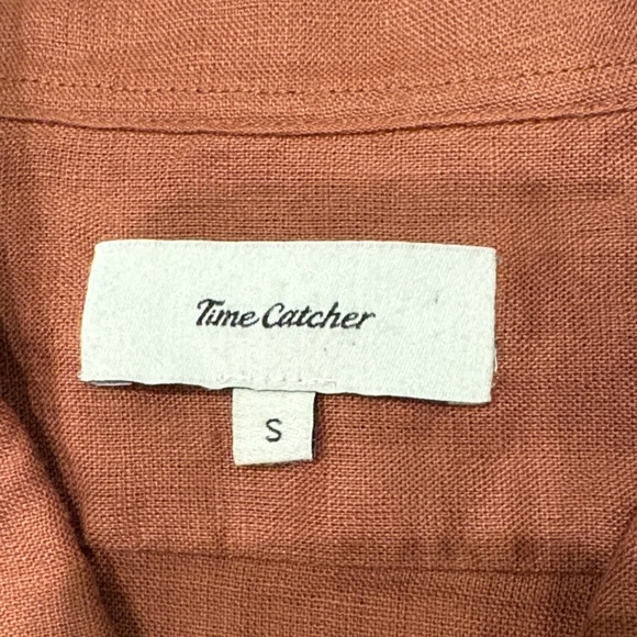 Men's Rust Casual Button Down Linen Shirt - Picture 2 of 9